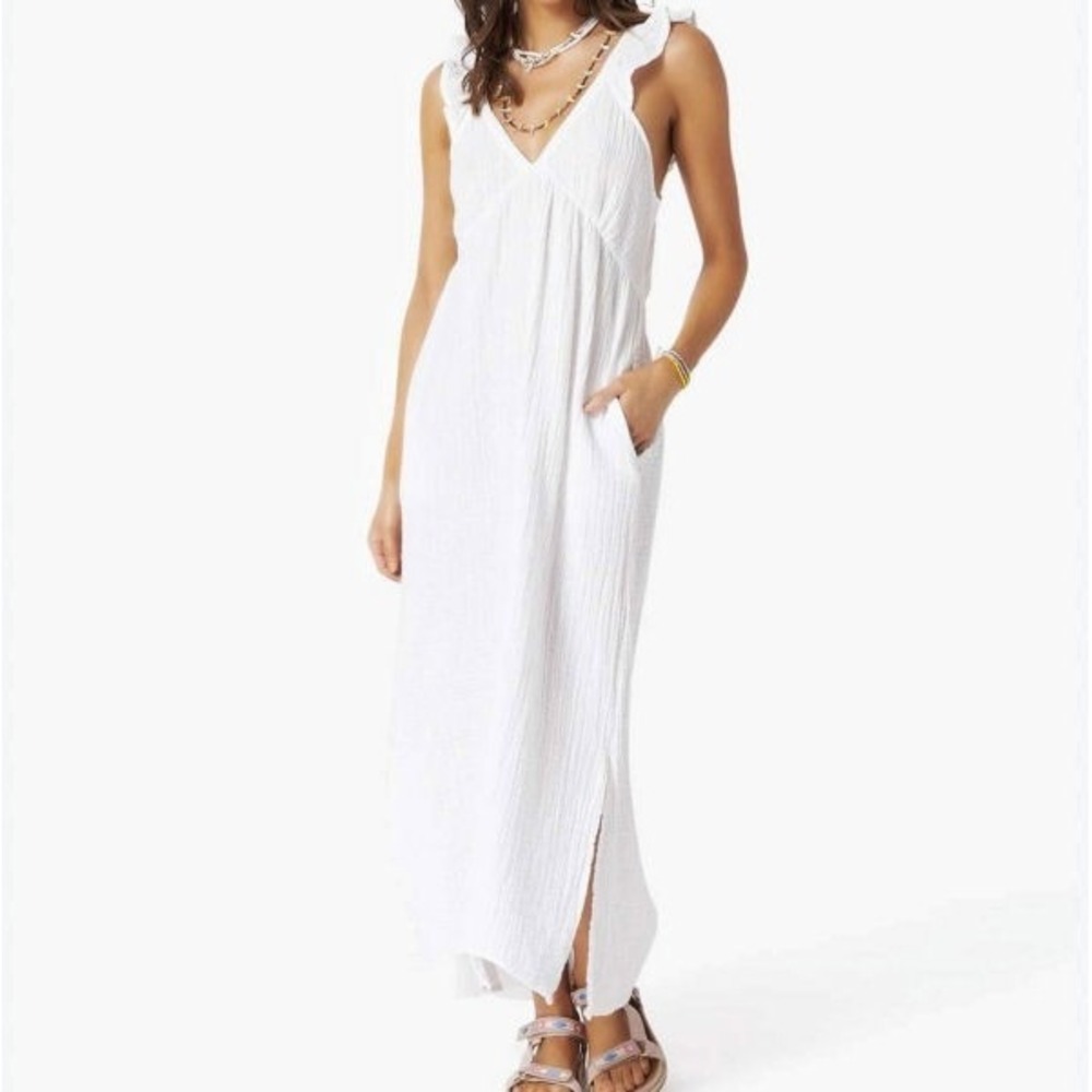 Saks Fifth Avenue Cotton Gauze Maxi Dress Size XL Pockets Sleeveless Muslin NWT